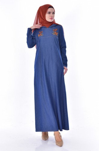 Jeans Embroidery Hooded Dress 9203-01 Dark Blue 9203-01