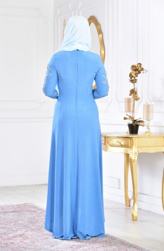 Robe de Soirée Perlées 6100A-01 Bleu 6100A-01