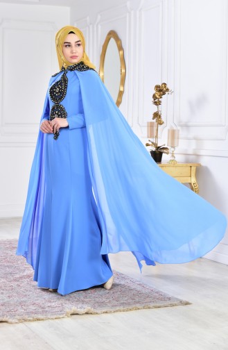 Robe de Soirée Pélerine 6033-03 Bleu 6033-03