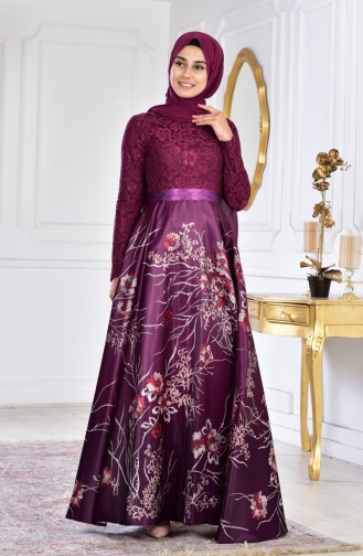 Robe de Soirée a Dentelle 3307-02 Pourpre 3307-02