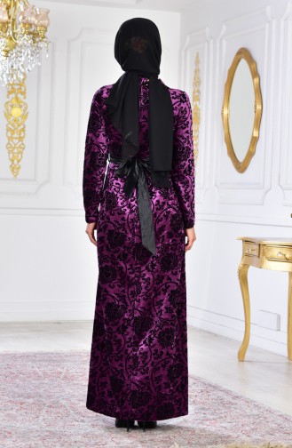 Large Size Brooch Velvet Dress 2135-04 Purple 2135-04