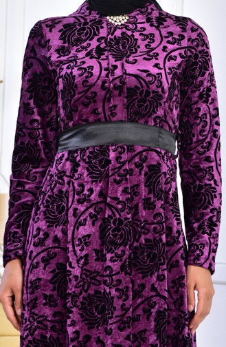 Large Size Brooch Velvet Dress 2135-04 Purple 2135-04