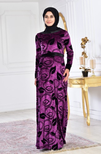 Belted Velvet Dress 3016-03 Purple 3016-03