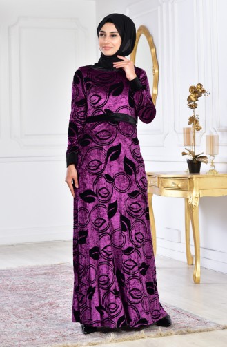 Belted Velvet Dress 3016-03 Purple 3016-03