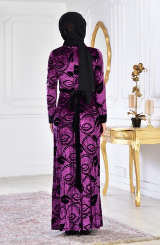 Belted Velvet Dress 3016-03 Purple 3016-03