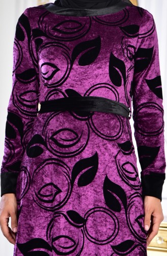 Belted Velvet Dress 3016-03 Purple 3016-03