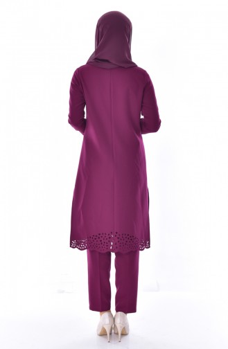 Laser Cut Tunic Trousers Double Suit 6136-01 Plum 6136-01