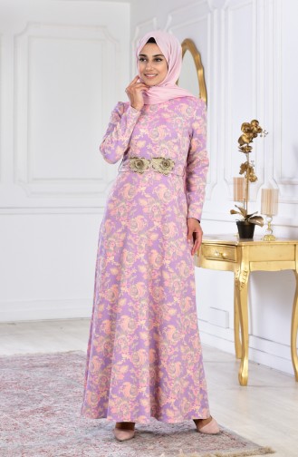 Floral Belted Dress 2348A-01 Powder Lilac 2348A-01