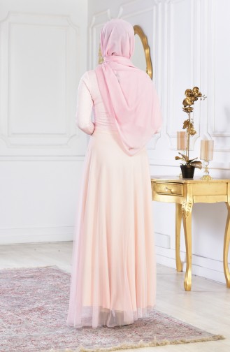 Powder Hijab Evening Dress 2539-03