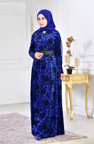 Large Size Brooch Velvet Dress 2135-03 Saks 2135-03