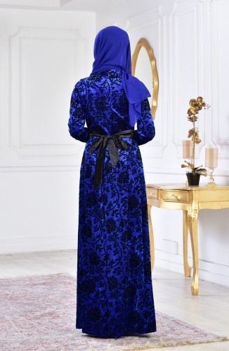 Robe Velours avec Broche Grande Taille 2135-03 Bleu Roi 2135-03