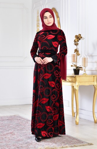 Belted Velvet Dress 3016-06 Black 3016-06