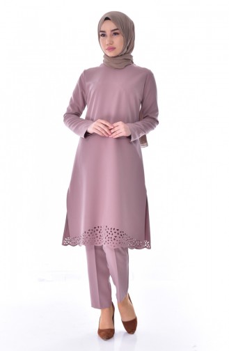 Lazer Kesim Tunik Pantolon İkili Takım 6136-02 Vizon 6136-02