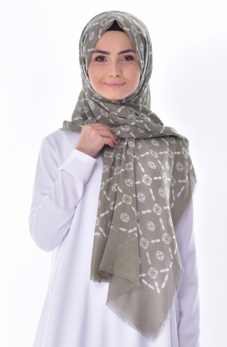 Desenli Cotton Şal 2079-10 Yeşil