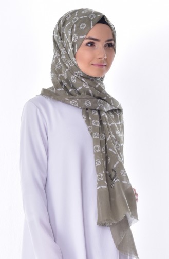 Desenli Cotton Şal 2079-10 Yeşil