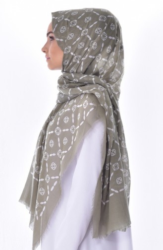 Desenli Cotton Şal 2079-10 Yeşil