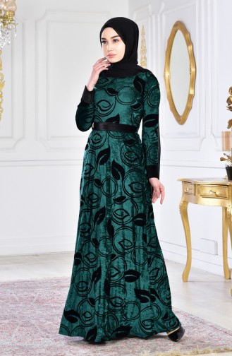 Belted Velvet Dress 3016-02 Emerald Green 3016-02