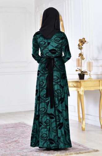 Belted Velvet Dress 3016-02 Emerald Green 3016-02