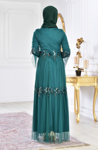 Emerald Green Hijab Evening Dress 1054-06