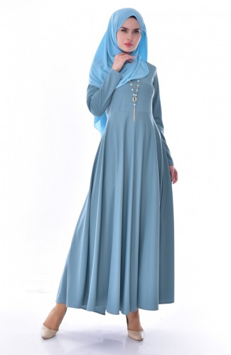بيزلايف فستان بتصميم مُزين بقلادة 8040-03 لون أخضر فاتح 8040-03