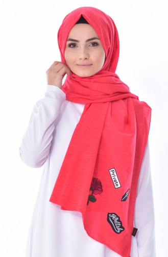 AKEL Plain Patches Cotton Shawl 001-200-02 Red 001-200-02