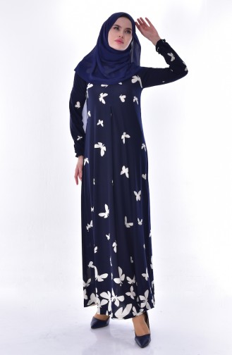 Navy Blue Hijab Dress 7051-02