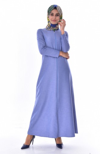 Abaya a Fermeture Simple 0219-05 Bleu 0219-05