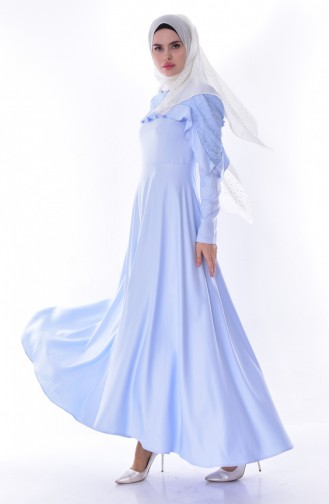Dantel Detaylı Elbise 4241-05 Mavi
