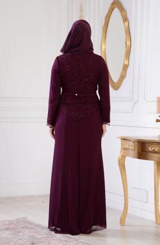 Plum Hijab Evening Dress 1280-03