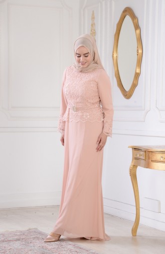 Robe de Soirée a Dentelle Grande Taille 1280-01 Poudre 1280-01