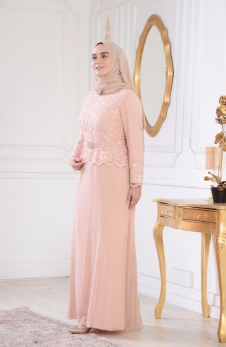 Robe de Soirée a Dentelle Grande Taille 1280-01 Poudre 1280-01