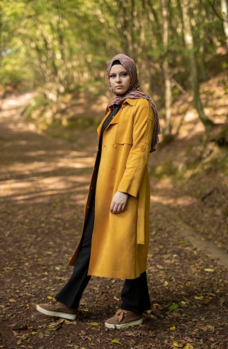Belted Suede Trench Coat 2466-02 Mustard 2466-02