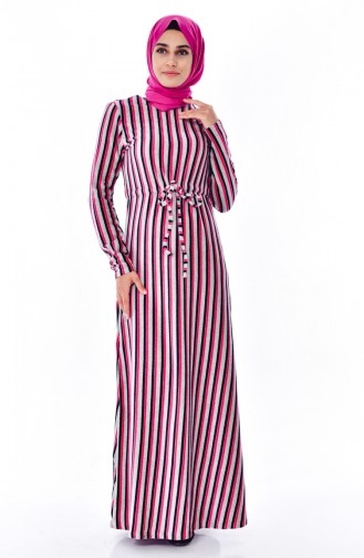 Striped Dress 2028A-01 Gray Red 2028A-01