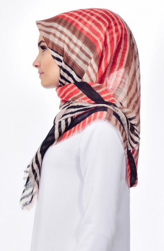Striped Patterned Scarf 2084-10 Cream 10