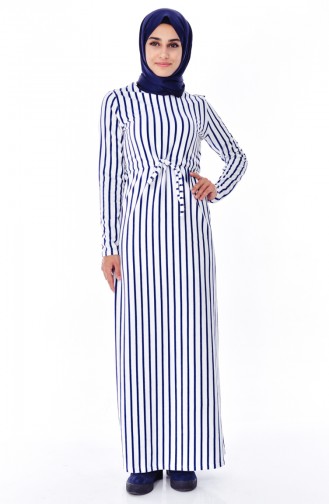 Striped Dress 2028-02 White Navy 2028-02