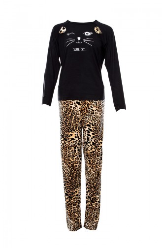 Ensemble Pyjama Pour Femme a Motifs Léopard MLB1055-01 Noir 1055-01