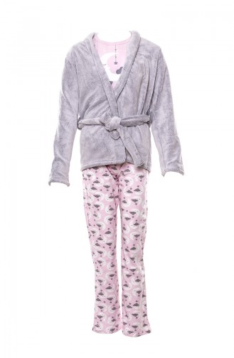 Patterned Women 3 Pcs Pyjamas Suit MLB2002 -01 Pink 2002-01