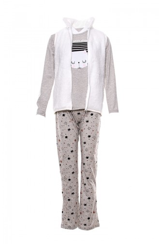 Printed Women´s 3 Pcs Pajamas Suit MLB2005-01 Gray 2005-01