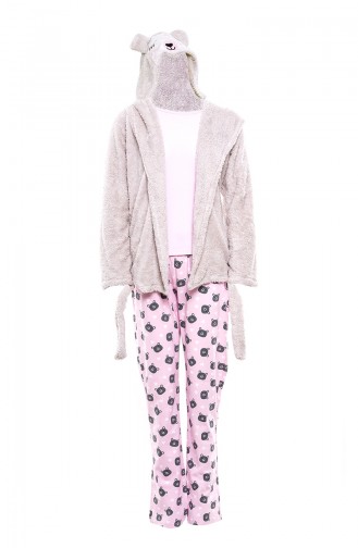 Patterned Women´s 3Pcs Pajamas Suit MLB2011-01 Pink 2011-01