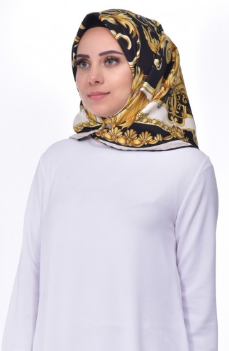 Desenli Eşarp 2081-13 Siyah Gold