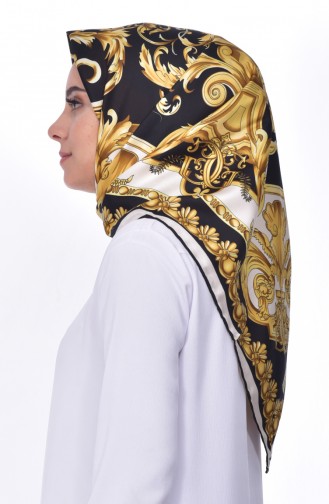 Desenli Eşarp 2081-13 Siyah Gold