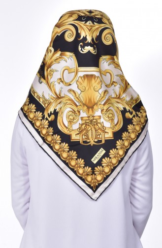 Desenli Eşarp 2081-13 Siyah Gold