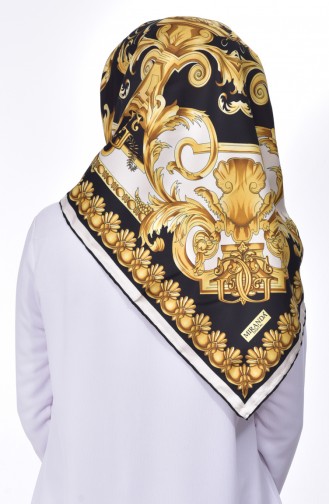 Desenli Eşarp 2081-13 Siyah Gold