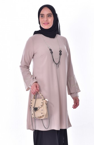 Tunique avec Collier Grande Taille 1646-04 Beige 1646-04