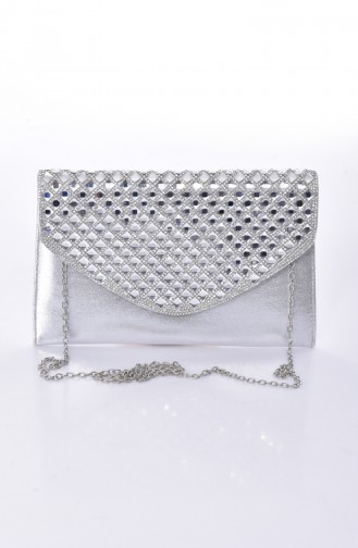 Sac de Soirée a Carreaux Pour Femme 0499-03 Argent 0499-03