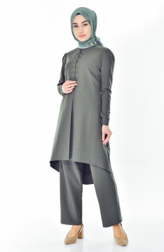 Asimetrik Tunik Pantolon İkil Takım 1004-02 Haki