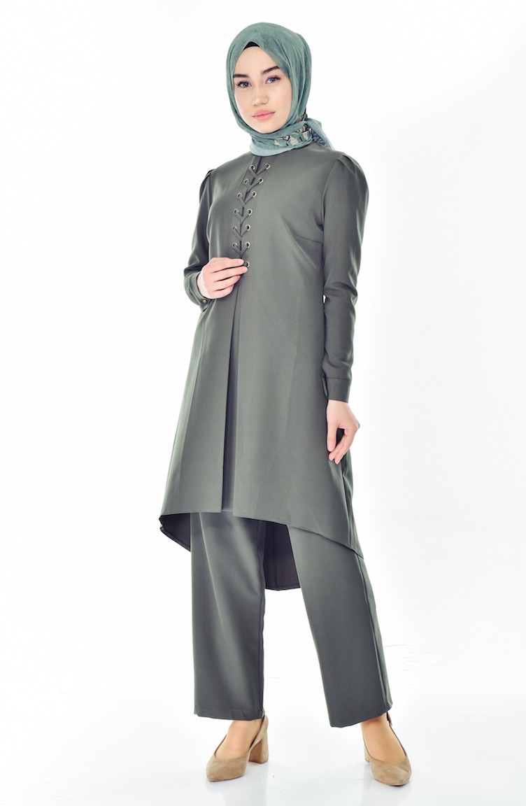 Asimetrik Tunik Pantolon İkil Takım 1004-02 Haki