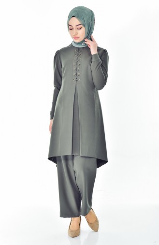 Asimetrik Tunik Pantolon İkil Takım 1004-02 Haki