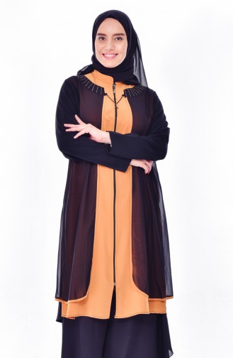 Cape a Fermeture Grande Taille 1604-01 Noir Moutarde 1604-01