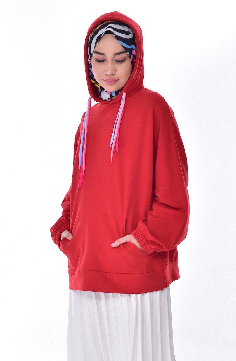 red tunic sweatshirt